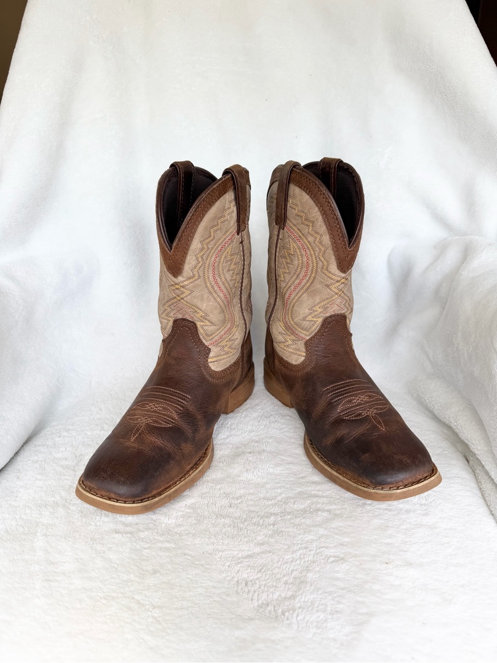 Durango Kids Boots - 8” Western, Coffee/Bone Youth Size US 4.5 M EU 36M